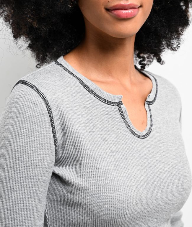 Zine Thora Heather Grey Notch Thermal T-Shirt - thumbnail 3