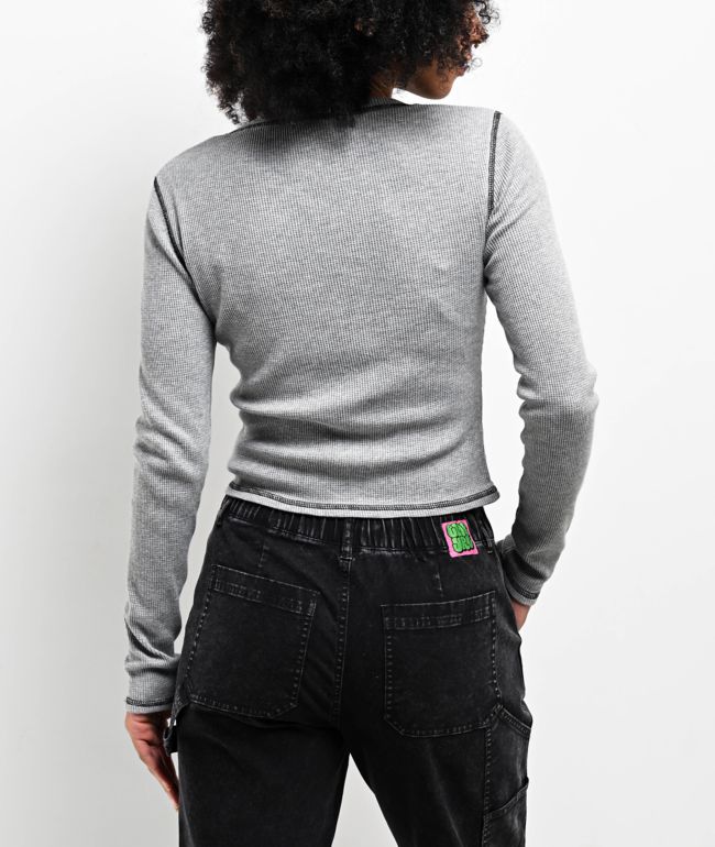 Zine Thora Heather Grey Notch Thermal T-Shirt - thumbnail 2