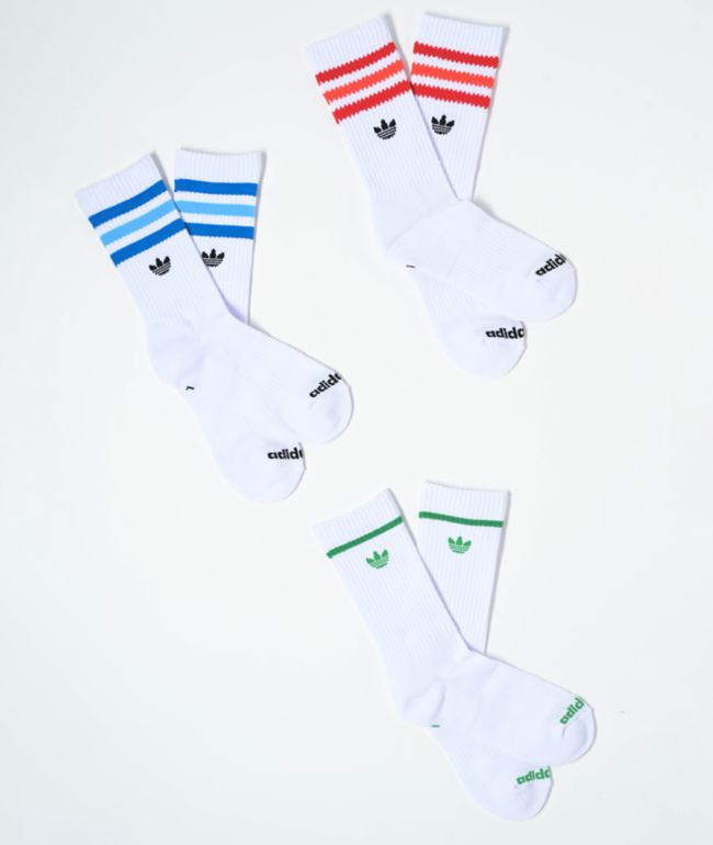 adidas Originals Kids Roller 3.0 3 Pack White, Scarlet, & Blue Bird Crew Socks