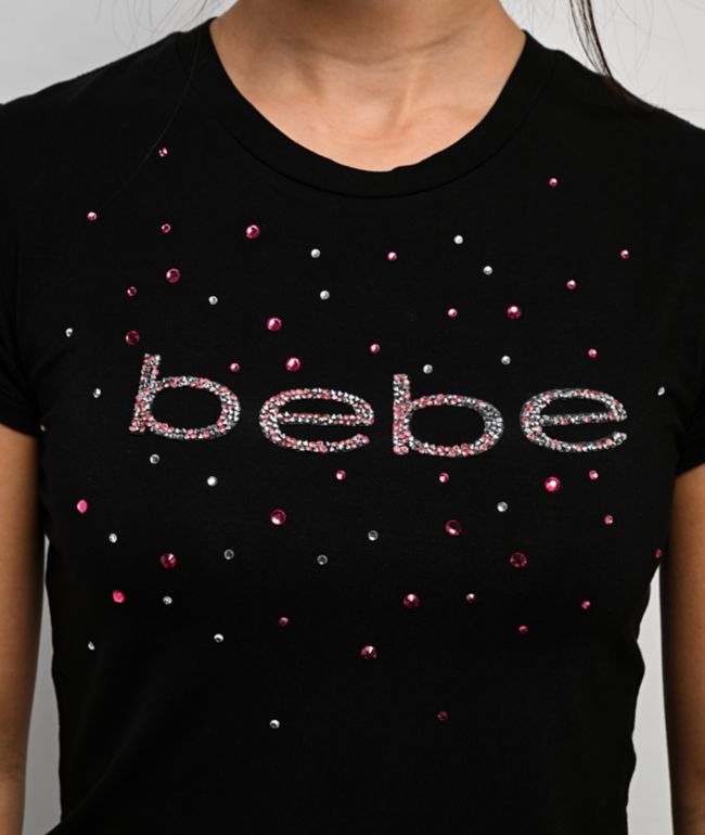 bebe Rhinestone Logo Black T-Shirt - thumbnail 3