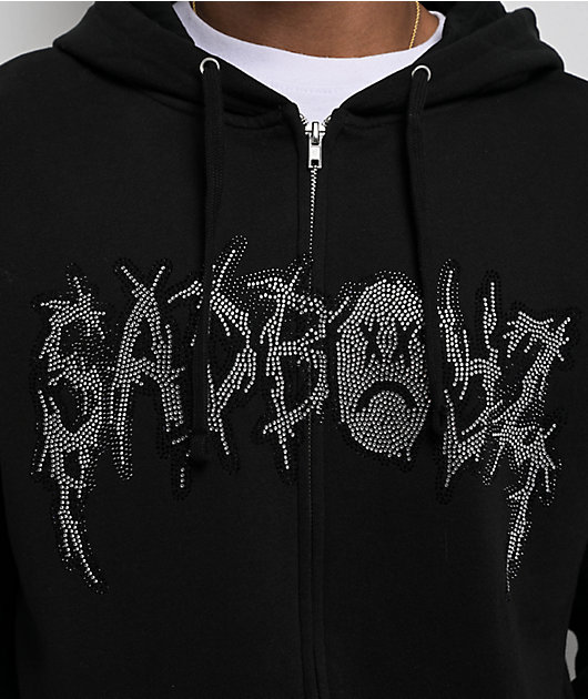 ★THE BOYZ着用★【WHATITISNT】★WT LOGO EMBROIDERY HOO.D★ SAD BOYZ By Junior H Rhinestone Logo Black Zip Hoodie | Zumiez