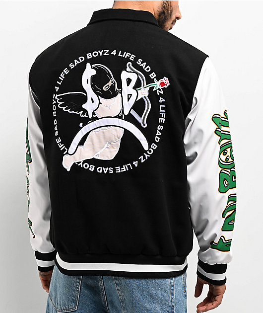 SAD BOYZ by Junior H Arrows Black & White Varsity Jacket | Zumiez