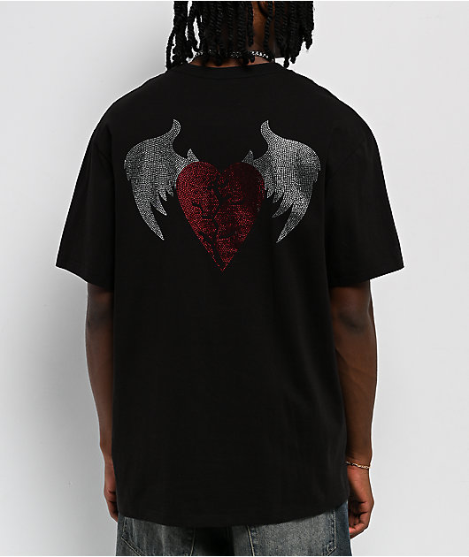AD BOYZ by Junior H Broken Heart Wing Rhinestone Black T-Shirt