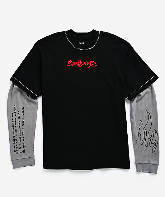 AD BOYZ by Junior H Flames Black & Grey 2fer Long Sleeve T-Shirt