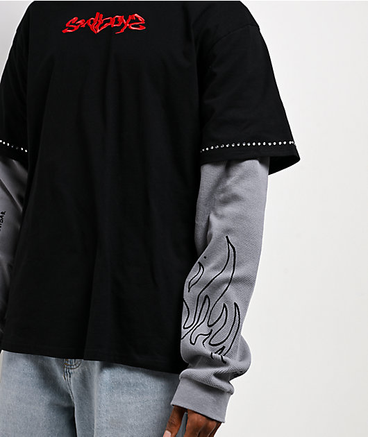 AD BOYZ by Junior H Flames Black & Grey 2fer Long Sleeve T-Shirt