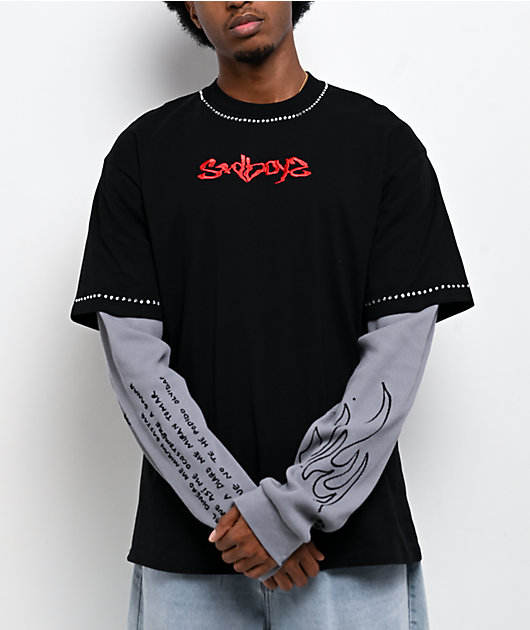 AD BOYZ by Junior H Flames Black & Grey 2fer Long Sleeve T-Shirt