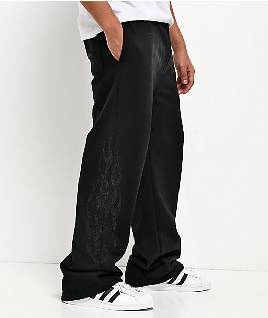 AD BOYZ by Junior H Rhinestone Flames Black Sweatpants | Zumiez