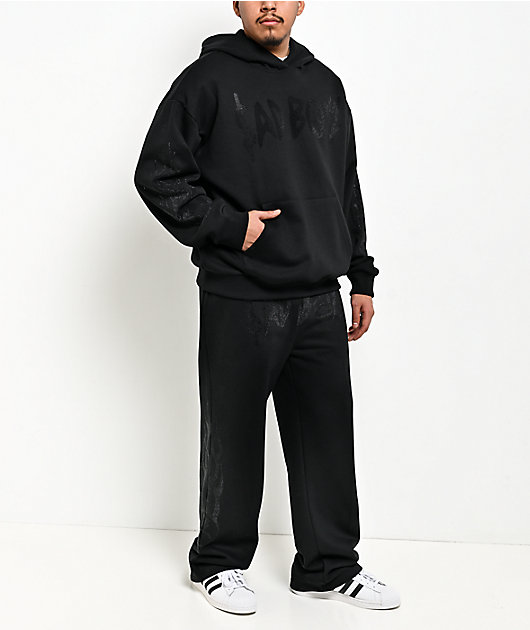 AD BOYZ by Junior H Rhinestone Flames Black Sweatpants | Zumiez