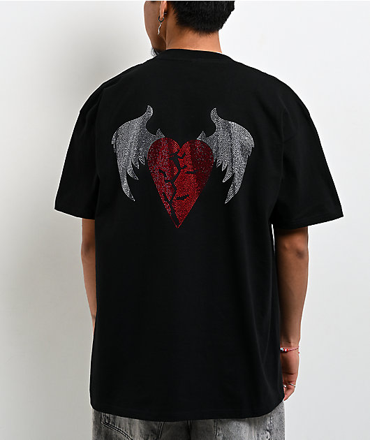 AD BOYZ by Junior H Sad Wing Rhinestone Black T-Shirt | Zumiez