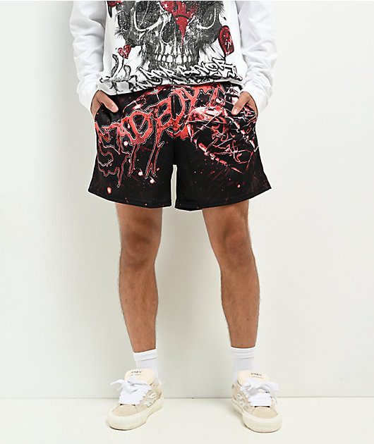 AD BOYZ by Junior H X Lost Hills Barbed Wire Black Mesh Shorts