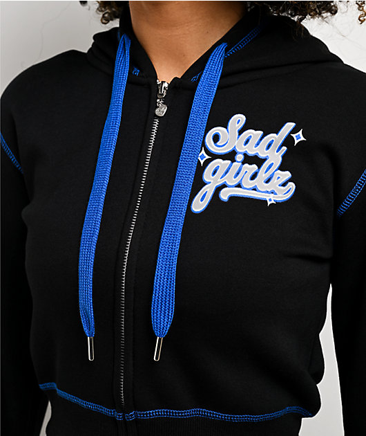 AD GIRLZ By Junior H Airbrush Black Crop Zip Hoodie | Zumiez