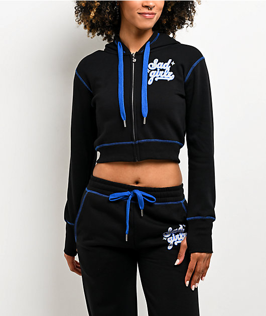 AD GIRLZ By Junior H Airbrush Black Crop Zip Hoodie | Zumiez