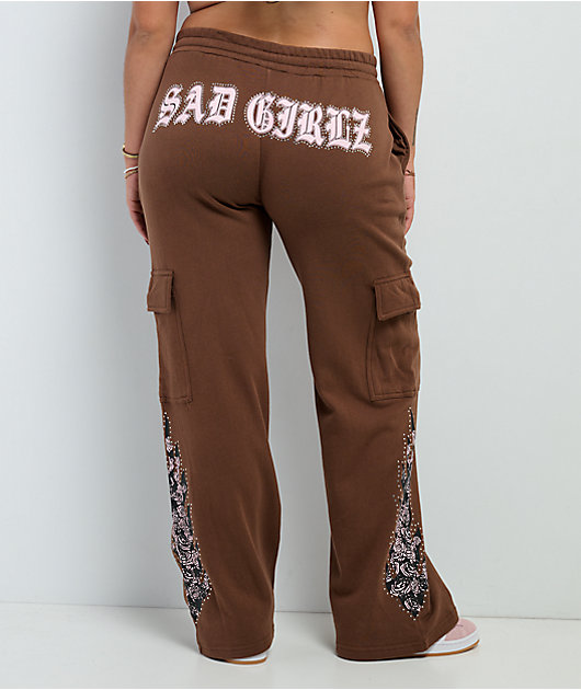 AD GIRLZ By Junior H Flowers Brown Cargo Sweatpants | Zumiez