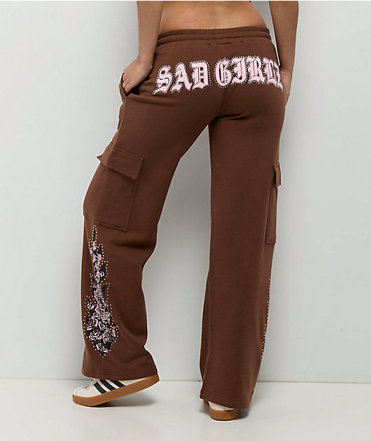 AD GIRLZ By Junior H Flowers Brown Cargo Sweatpants | Zumiez