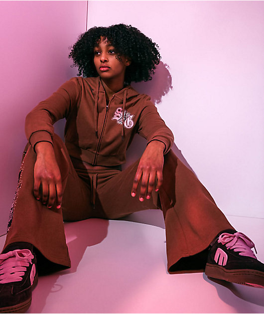 AD GIRLZ By Junior H Flowers Brown Crop Zip Hoodie | Zumiez
