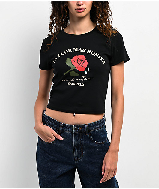 トップス theredthread S logo bare tops black AD GIRLZ By Junior H Mas Bonita Black Crop T-Shirt | Zumiez