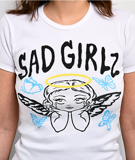 AD GIRLZ By Junior H Sad Angel White Crop T-Shirt | Zumiez