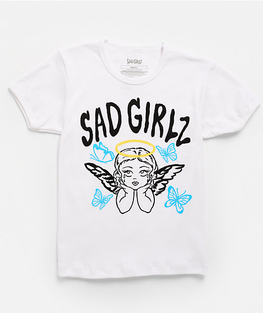 AD GIRLZ By Junior H Sad Angel White Crop T-Shirt | Zumiez