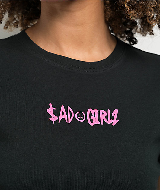 SAD BOYZ by Junior H SAD GIRLZ Flower Black Crop T-Shirt | Zumiez