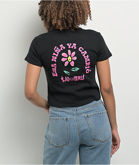 SAD BOYZ by Junior H SAD GIRLZ Flower Black Crop T-Shirt | Zumiez