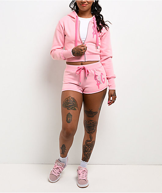 AD GIRlZ BY Junior H Rhinestone Logo Pink Sweat Shorts | Zumiez