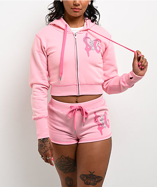 AD GIRlZ BY Junior H Rhinestone Logo Pink Zip Hoodie | Zumiez