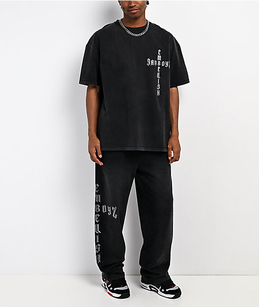 $AD BOYZ x Embellish Cross Black Wash T-Shirt