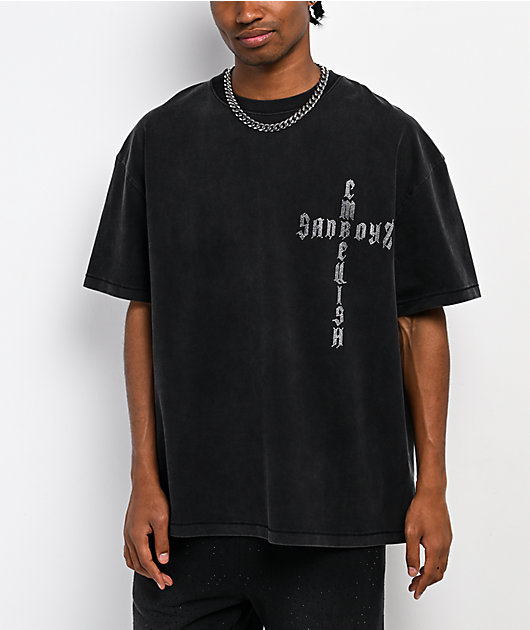 $AD BOYZ x Embellish Cross Black Wash T-Shirt