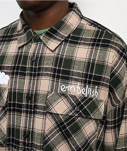 $AD BOYZ x Embellish Crystal Green & Brown Flannel Shirt