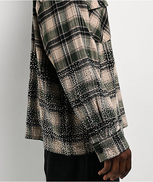 $AD BOYZ x Embellish Crystal Green & Brown Flannel Shirt