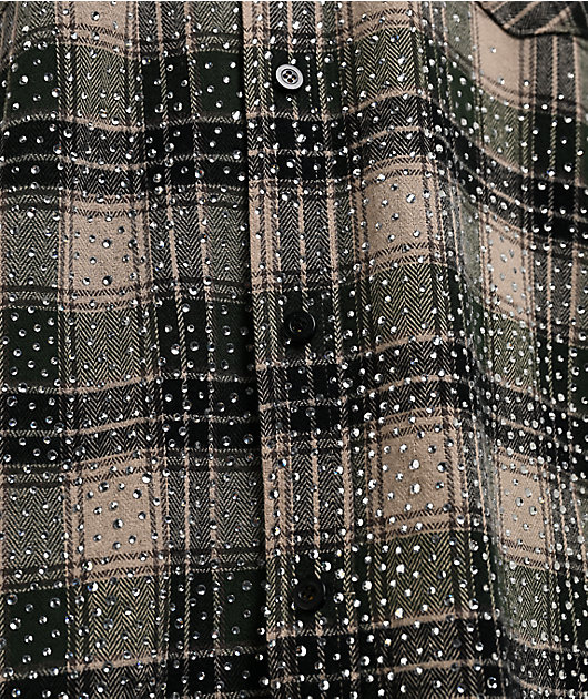 $AD BOYZ x Embellish Crystal Green & Brown Flannel Shirt