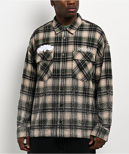$AD BOYZ x Embellish Crystal Green & Brown Flannel Shirt