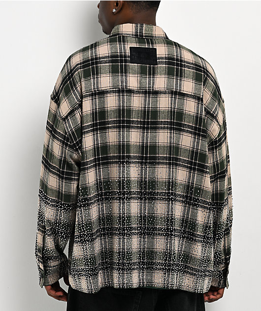 $AD BOYZ x Embellish Crystal Green & Brown Flannel Shirt