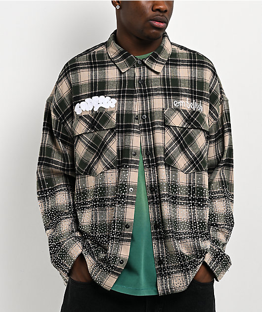 $AD BOYZ x Embellish Crystal Green & Brown Flannel Shirt