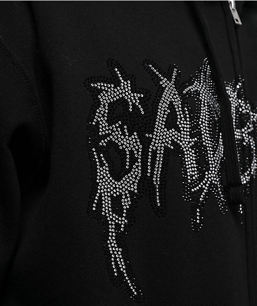 SAD BOYZ By Junior H Rhinestone Logo Black Zip Hoodie