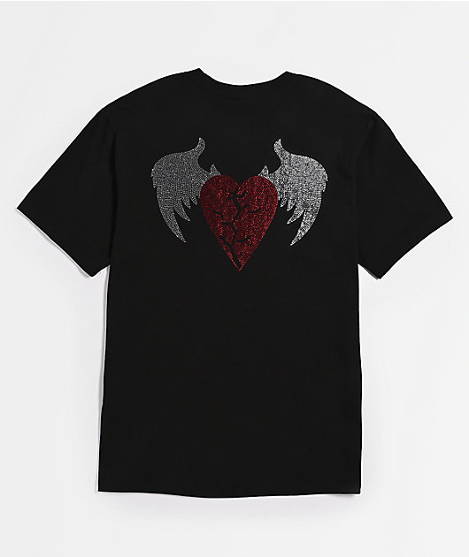 $AD BOYZ by Junior H Broken Heart Wing Rhinestone Black T-Shirt