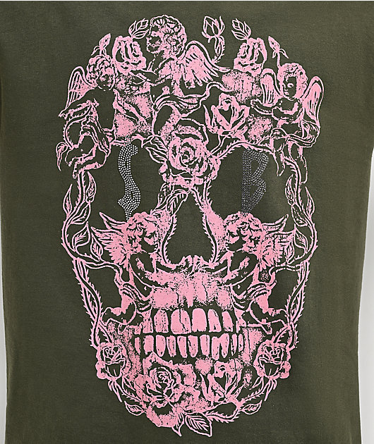 $AD BOYZ by Junior H Cherub Skull Rhinestone Olive T-Shirt