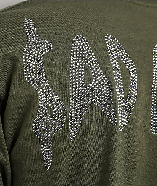 $AD BOYZ by Junior H Cherub Skull Rhinestone Olive T-Shirt