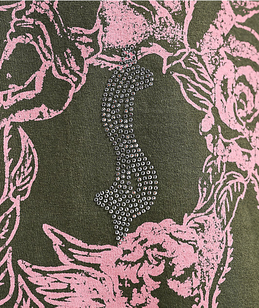 $AD BOYZ by Junior H Cherub Skull Rhinestone Olive T-Shirt