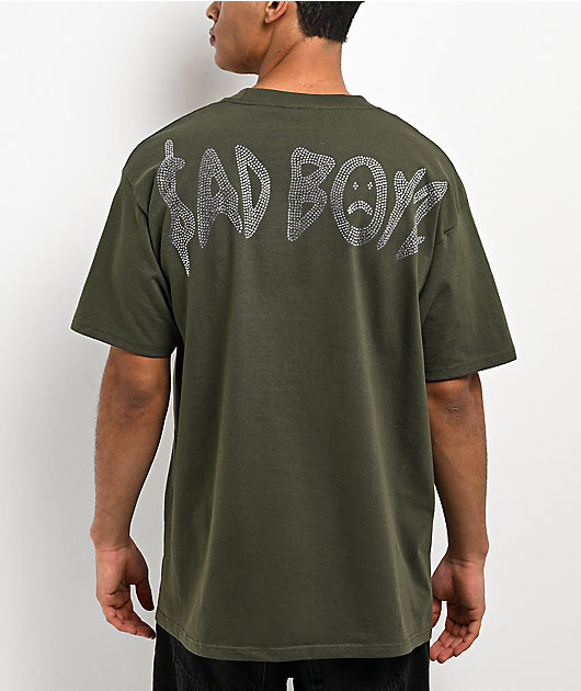 $AD BOYZ by Junior H Cherub Skull Rhinestone Olive T-Shirt