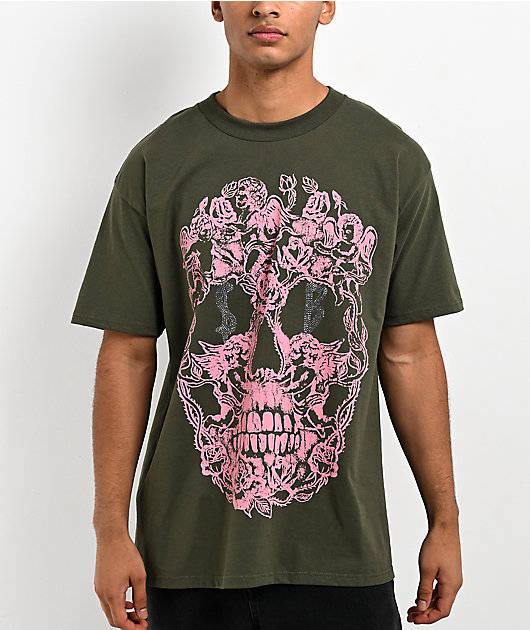 $AD BOYZ by Junior H Cherub Skull Rhinestone Olive T-Shirt