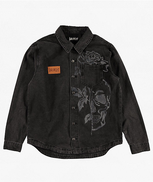 $AD BOYZ by Junior H Denim Black Long Sleeve Button Up Shirt