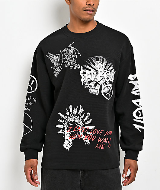 $AD BOYZ by Junior H Emotionally Unavailable Black Thermal Long Sleeve T-Shirt