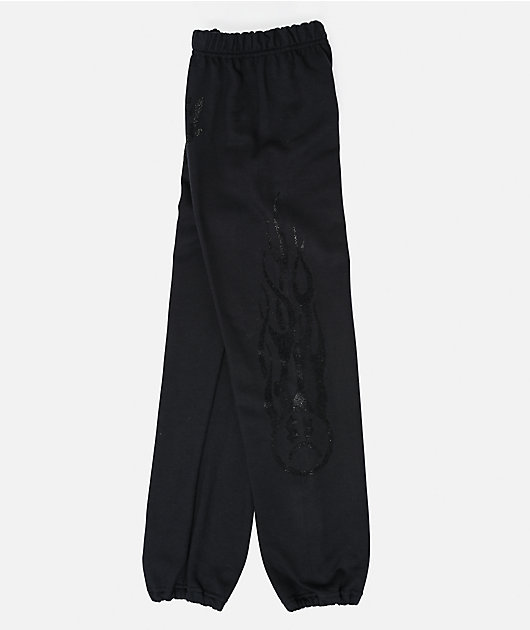 $AD BOYZ by Junior H Kids Rhinestone Flames Black Sweatpants