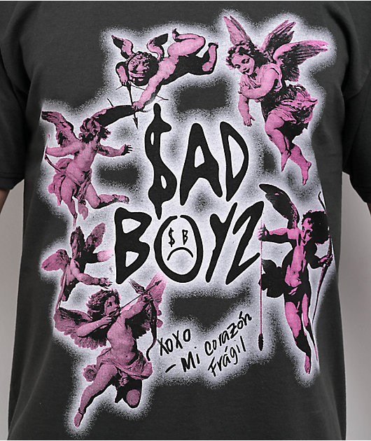 SAD BOYZ by Junior H Pink Cherub Black Wash T-Shirt