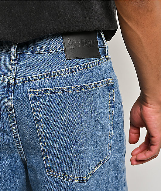 $AD BOYZ by Junior H Printed Grail Blue Wash Denim Shorts