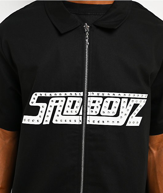 $AD BOYZ by Junior H Rhinestone Black Full Zip Work Shirt