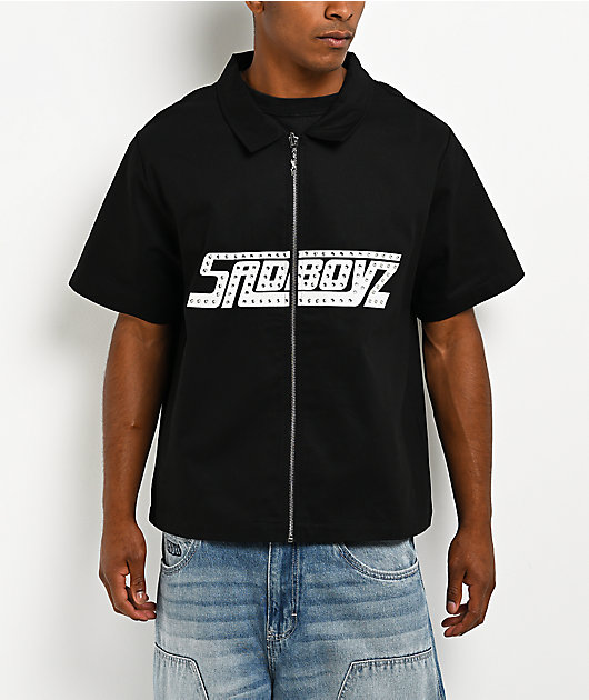 $AD BOYZ by Junior H Rhinestone Black Full Zip Work Shirt