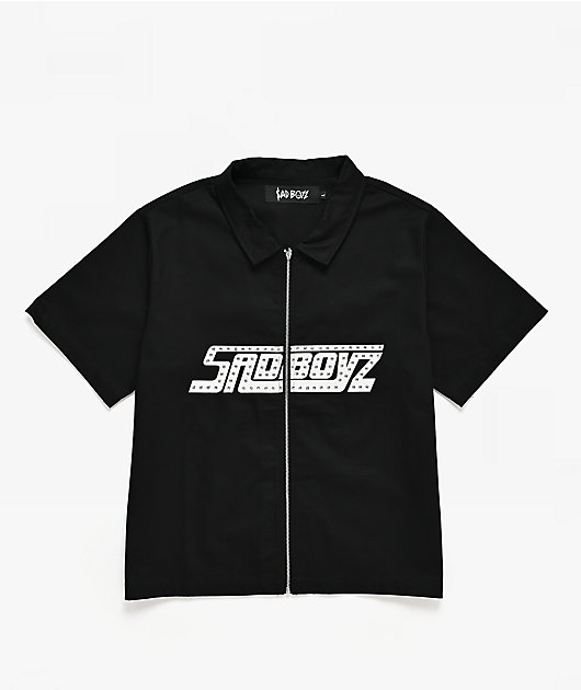 $AD BOYZ by Junior H Rhinestone Black Full Zip Work Shirt
