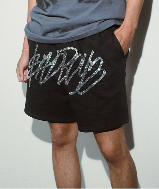 $AD BOYZ by Junior H Rhinestone Black Sweat Shorts
